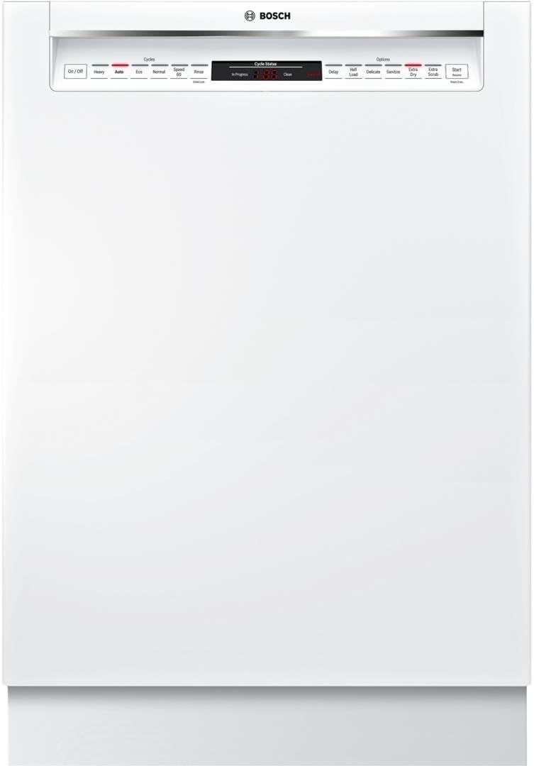 SHE878WD2N 24 800 Series Recessed Handle Dishwasher with 6 Cycles 6 Options Flexible Third Rack Glide Touch Controls in White