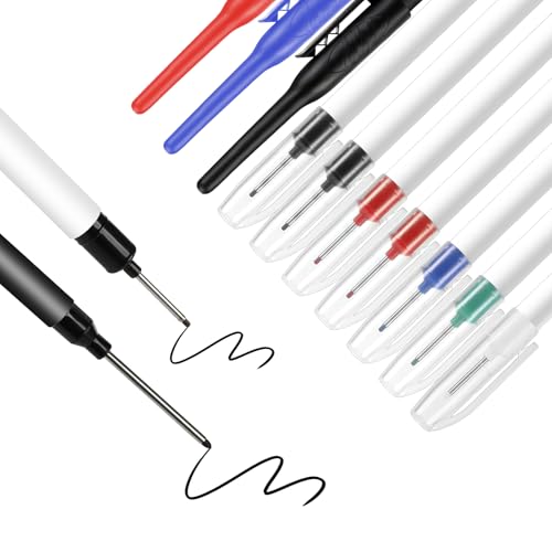 DenFatory 10er-Pack Tieflochmarker, 20 mm und 45 mm Spitzen, tieflochmarker bohrlochmarker, Kein Auslaufen der Tinte, Holz- und Wandmarkierungen, in 5 Farben