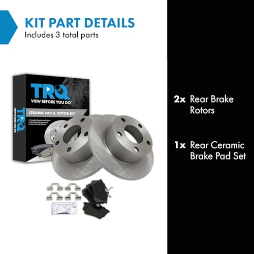 Image of TRQ Rear Brake Pad and Rotor Set Ceramic Compatible with 1998-2004 Audi A6 2004-2005 Volkswagen Passat