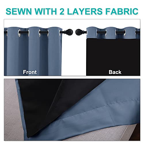 Image of NICETOWN 100% Blackout Window Curtain Panels, Stone Blue, 2 Pieces, 37 inch Wide Each Panel, Heat and Full Light Blocking Drapes with Black Liner for Nursery, 40 inch Drop Thermal Insulated Draperies