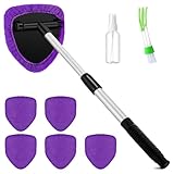 Potchen 8 Pcs Car Windshield Cleaner Tool Kit with Extendable Handle, Microfiber Towel Pads, Brush, Empty Spray Bottle for Auto Glass Wiper Suvs Rvs & Home Windows(Purple)