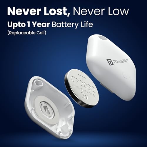 Portronics Worldtag Item Finder with Upto 1 Year Battery Life, Bluetooth Tracker,MFi Certified, Item Locater for Keys, Wallets, Luggage, Gadgets etc,Only iOS Compatible with Apple Find My App