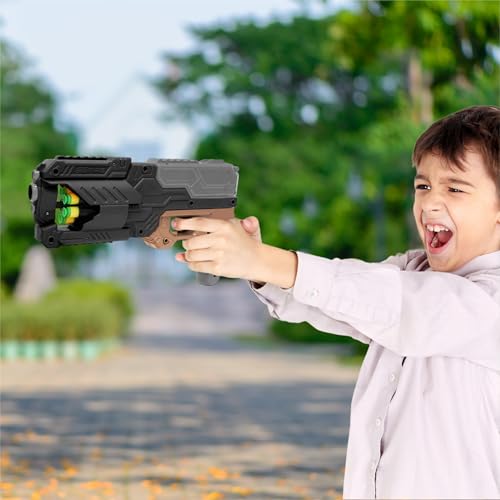 Image of Aditi Toys High Performance Six Fire Gun, Toy Blaster Gun with 6 Dart Rotating Drum, Hi-Arm Toy Gun for Kids Above 6 Years, Accurate Upto 45 Feet, Includes 10 Soft Bullet Darts, BIS Approved. (Black)