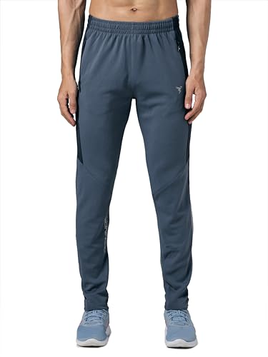 Image of TECHNOSPORT Men's Slim Fit Mid Rise Solid Trackpant with Techno Dry for Gym, Workout & Sports