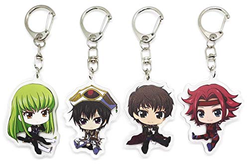 EBTY DREAMS Inc. - Set of 4 Code Geass Acrylic Keychain Lelouch Lamperouge, C.C., Kallen Stadtfeld, Suzaku Kururugi