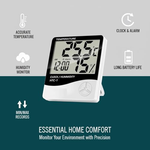 Image of AERYS HTC-1 Digital Hygrometer Thermo-Meter Humidity Meter with Alarm Clock LCD Display (HTC1)