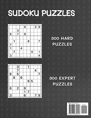 Sudoku Puzzles 300 Hard + 300 Expert: 600 Sudoku Puzzle Book for Adults with Solutions - Hard to Exp