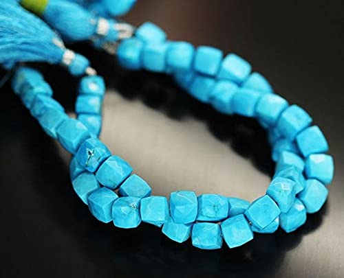 Perles turquoise bleue en cube facetté de 7mm de qualité gemme pour vos bijoux
