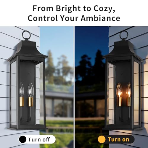 Image of JYZ 20 inch Exterior Coach Light Wall Mount, Farmhouse Outdoor Entry Wall Lantern Fixture, Exterior Wall Sconce with E12 Base, Anti-Rust Aluminum with Clear Glass Wall Lamp for Porch, Garage, Patio
