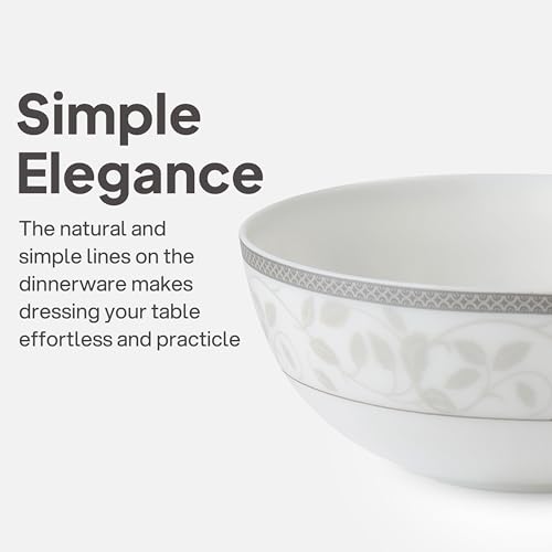 Image of Cello Divine Opalware Divine Silver Dinner Set, 33 Units | Microwave & Dishwasher Safe | Light-Weight & Thermal Resistant | Crockery Set for Dining & Gifting