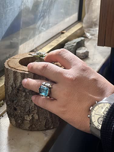 Aquamarine Gemstone 925 Men Silver Ring, Handmade Aquamarine Mens Silver Ring, Ottoman Turkish Man Silver Ring, Sterling Silver Ring For Men, Gift For Him, Boyfriend Gift #TOP4
