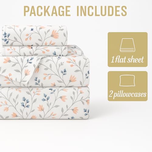 Image of King Size Bedsheet - Pink White Waverly Design - 108 x 108 Inches - Brushed Microfiber Flat Sheet with Pillow Covers - Soft, Breathable & Wrinkle-Free