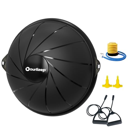 Ourizep Balance Ball bis 300 kg | Trainingsball | Halbkugel mit Expander und Pumpe | rutschfest | Yoga Ball für Krafttraining | 60 cm