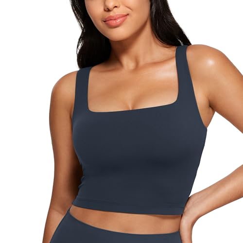 Image of CRZ YOGA Butterluxe Square Neck Crop Tank Top | Light Support, Removable Pads, Yoga, Extremely Soft, Wide Straps, Longline Sports Bras for Women