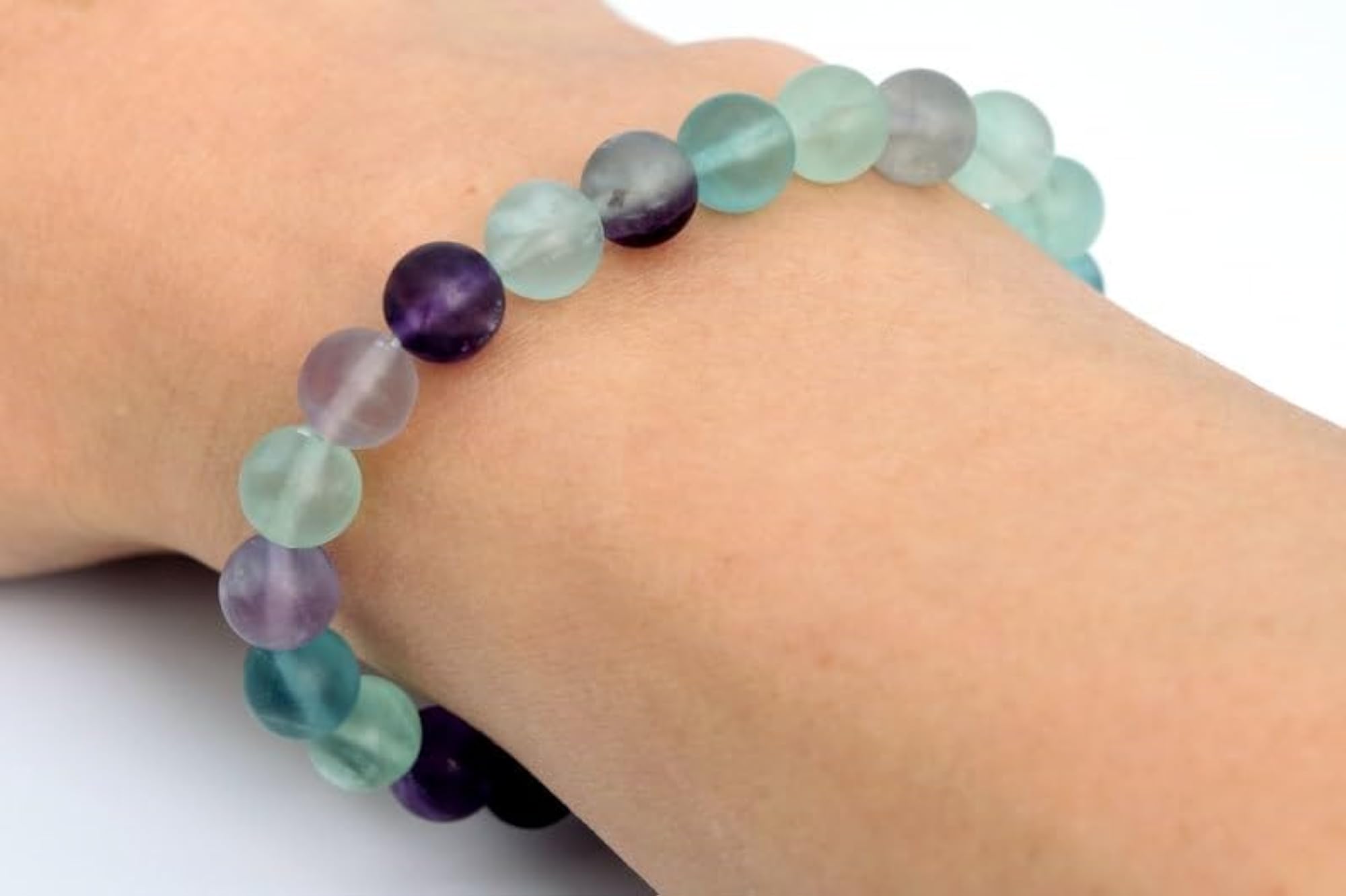 Natural Matte Fluorite 8mm Round Bead Stretchable Bracelet, Unisex