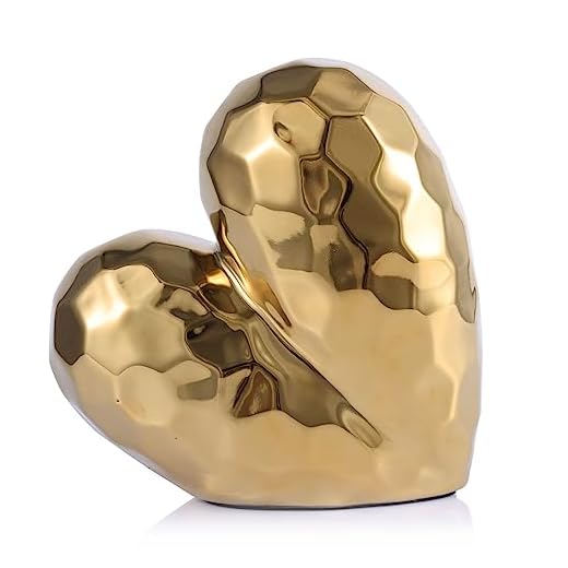 Decoración del hogar Escultura de decoración del corazón - Decoración Dorada Corazón de cerámica contemporánea Hogar Decorativo, Decoración de la Oficina - Idea de Regalo romántico de Amor