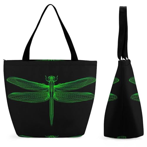 Sac à main libellule verte grand format pour femme voyage et shopping de 32cm