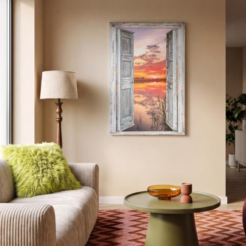 Miniatura 2 de Muchowow Cuadros Para Salon 80x120 Cm Foto Con Lienzo Canvas Laminas Cuadro Dormitorio Decoracion Hogar Pared Quadro Paisaje - Atardecer - Agua - Vista Por La Ventana