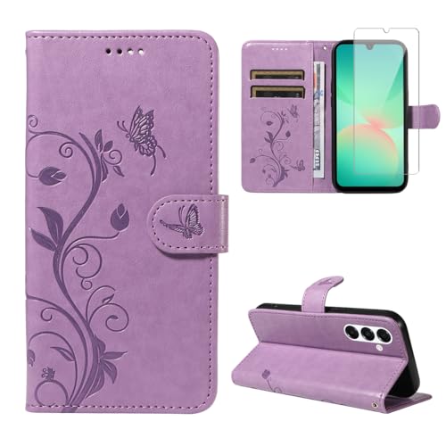 #rémunéré #Amazon<br>Coque Compatible avec Samsung Galaxy A26 5G et 1 Pièce Protection Écran en Verre Trempé Housse Premium en Cuir PU Support et Flip Fonction Étui Violet
