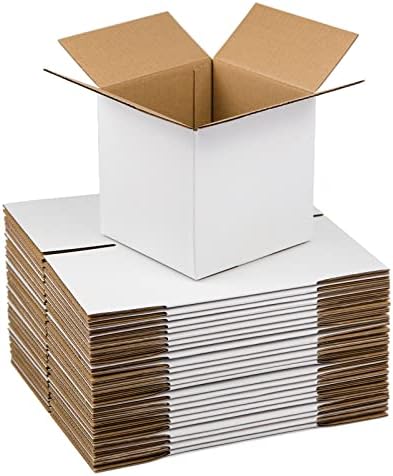 SUNLPH White Shipping Boxes 6x6x6 Inches Small Corrugated Cardboard Boxes, 25 Pack
