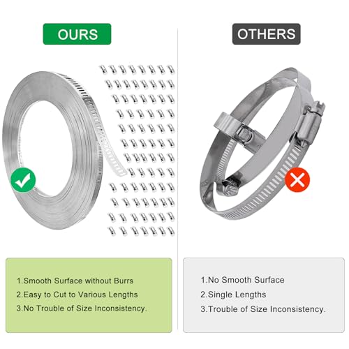 Hose Clamps, DIY 200 FT Metal Strap + 80 Fasteners, Hose Clamps Stainless Steel, Large Adjustable Hose Clamp Pipe Clamp for Pipe Automotive Mechanical Applications by Homanu - Image 2