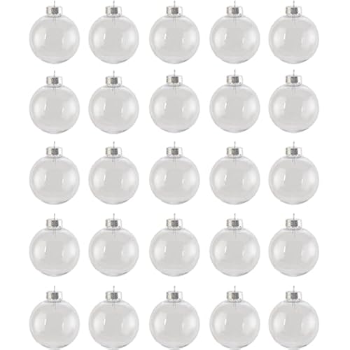 Creative Hobbies® - Bulk Value Pack of 25 pcs - 67mm (2-5/8 Inch) Round Clear Plastic Ball Ornaments - Great for Crafting DIY Christmas Ornaments