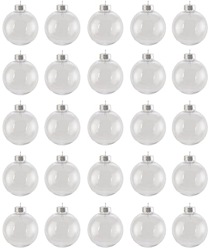 Creative Hobbies® - Bulk Value Pack of 25 pcs - 67mm (2-5/8 Inch) Round Clear Plastic Ball Ornaments - Great for Crafting DIY Christmas Ornaments