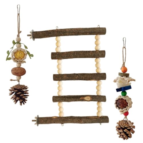 TOGEVAL 3 Piezas Juego de Loros Divertido pájaro de Juguete Jaula de pájaros Juguete para Masticar Loro pájaro Colgando Juguete para Masticar Divertido Loro de Juguete de Madera