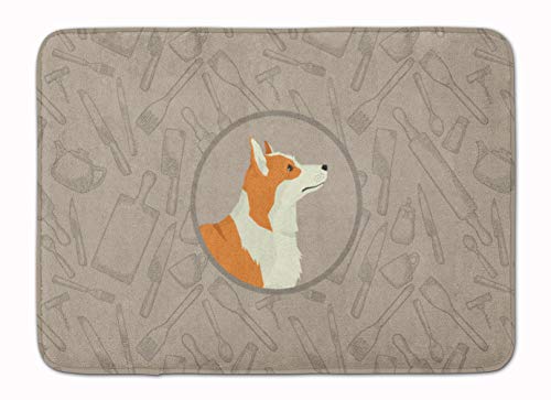Caroline's Treasures CK2201RUG Pembroke Corgi in The Kitchen Machine Washable Memory Foam Mat, Bathroom Rug, Non-Slip Bath Mat, Durable Thick Washable Rugs for Kitchen, Bathroom Quick Dry, Decorative