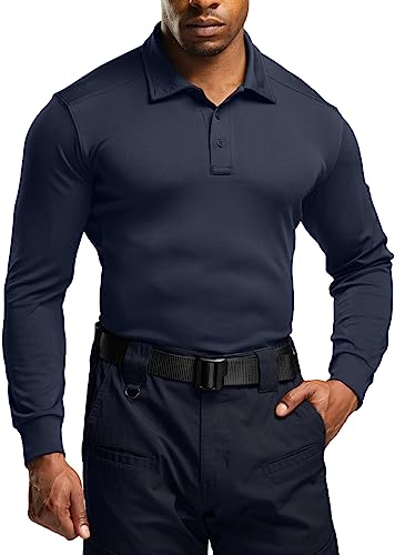 CQR Men's Polo Shirt, Long Sleeve Tactical Shirts, Outdoor UPF 50+ Pique Shirt, Dry Fit Lightweight Golf Shirts, Frost Essential Long Police Navy, Medium