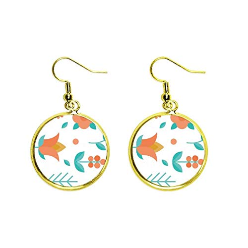 Pendientes dorados mujer de planta verde y flor colgante estilo joyería