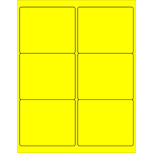 Tape Logic 4' x 3 1/3' Fluorescent Yellow Shipping Address Labels, for Laser & Inkjet Printers, Permanent Adhesive, 8 1/2' x 11' Sheet, 6 Labels Per Sheet, 100 Sheets