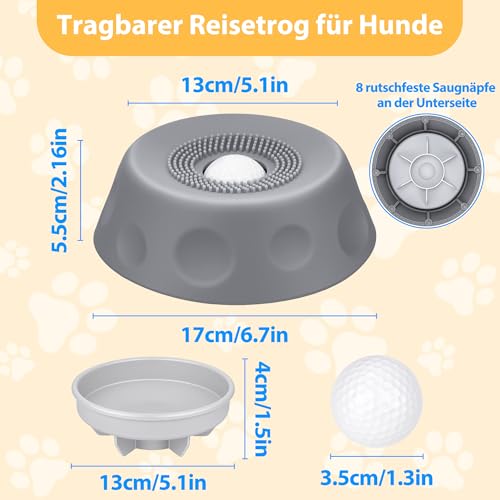 Homgaty Antischlingnapf Hunde für Flüssige Leckerbissen, Silikon Leckspielzeug Hund, Lick Bowl Für Hunde mit Integrierter Drehkugel, Hundespielzeug Leckball Für Langsames Fressen (Grau)