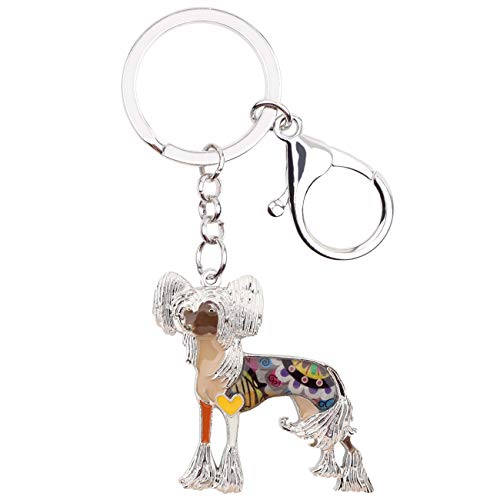 WEVENI Alloy Chinese Crested Dog Keychain Enamel Charms Bag Car Wallet Jewelry For Women Girls (Brown)