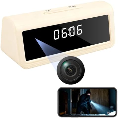 4K Hidden Camera Spy Camera Clock Wireless WiFi Home Security Surveillance Monitoring Camera Nanny Cam 170 Angle Night Vision Motion Detection (Cream)