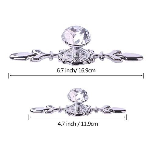 Fvstar 5Pcs Crystal Drawer Dresser Knobs,Decorative Glass Cabinet Pulls Handles With 4.7 Inch Plate,Diamond Dresser Handles For Kitchen Bathroom Office Cupboard Decoration,Silver #TOP5