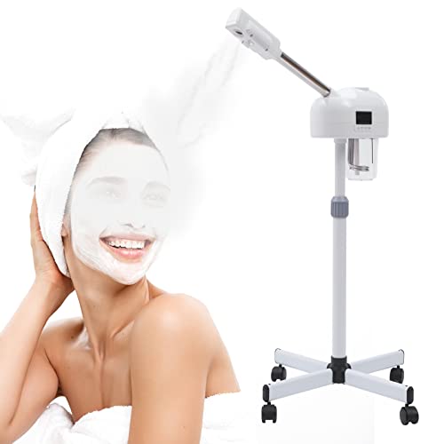 JINPRDAMZ Vaporizzatore viso professionale Nano-ioni e ozono vaporizzatore caldo con nebbia calda con schermo LCD, altezza regolabile, per salone a casa spa, riduzione dell'invecchiamento, bianco