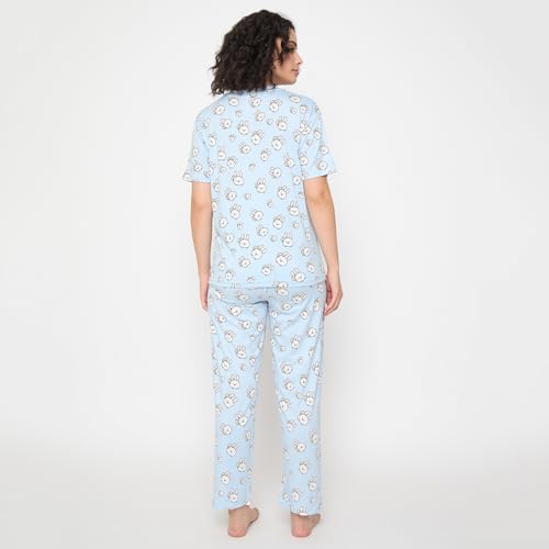 Image of CAMEY Women's Printed Pyjama Set, Short Sleeve T-Shirt and Trousers, Women Nightsuit, Loungewear Sets