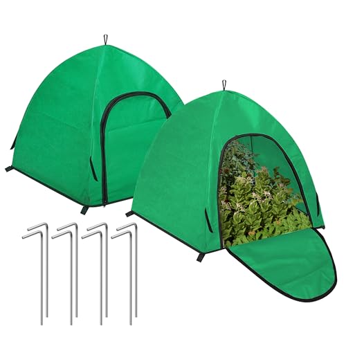 Winter Large Plant Covers Freeze Protection with Stakes, 24.4 x24.4 x22.4inch Warm Plant Protection Tent Foldable with Zipper Door, Plant Snow Ice Covers Protecting Fruit Tree (2Pack)