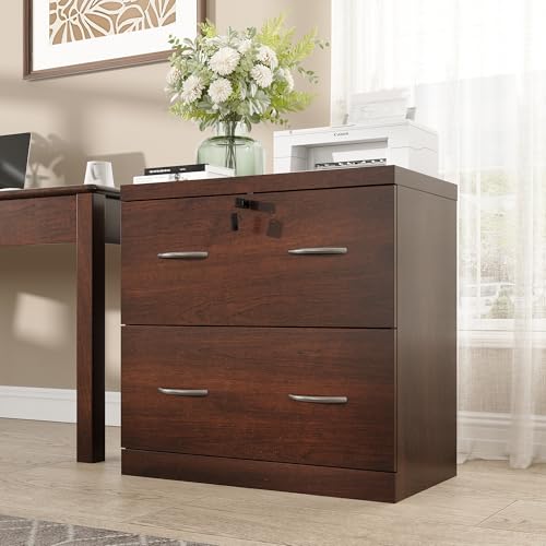 2-Drawer Walnut Wood Lateral File Cabinet with Lock