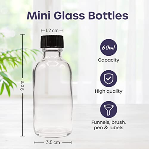 volila Glass Shot Bottles with lids, 12 Pack 60ml Leak Proof Small Glass Bottles for Juice Oils, Liquor, Potion - Image 2