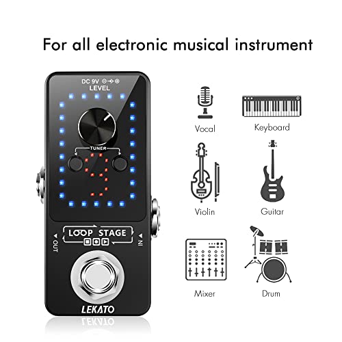 Image of LEKATO Looper Guitar Pedal Guitar Loop Pedal Tuner Pedal 9 Loops 40 Minutes Record Time Unlimited Overdubs for Electric Guitar Bass (Black)