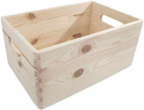 Extra Large Wooden Open Storage Box with 8 Compartments | 60 x 40 x 23.5 cm | Unpainted & Untreated Decorative Pine | Removable Dividers | Non-lidded Trunk Crate Keepsake Tool Organiser
