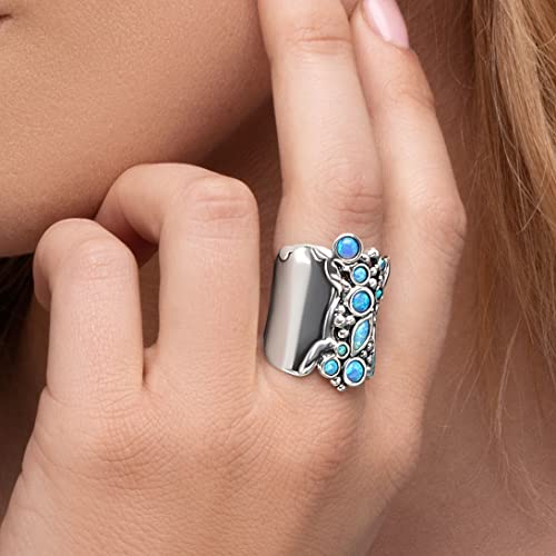 925 Sterling Silver Shield Ring W/ Multiple Bold Opal Textured Vintage Look Stylish Hypoallergenic Nickel And Lead-Free Artisan Handcrafted Designer Collection Made In Israel (Size 5-11) #TOP1