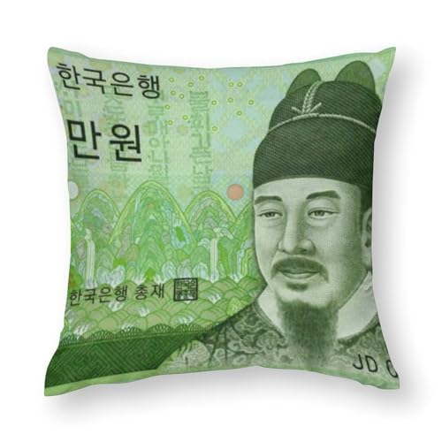 クッションカバー 抱き枕カバー インテリア 飾り 10,000ウォン 韓国の銀行券 枕カバー 装飾枕カバー 座布団カバー おしゃれ 部屋飾り ソファ背当て 寝室 車用 16"x16"