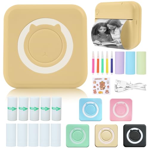 Mini Impresora para Movil, Impresora Fotográfica,impresora Bluetooth termica con 13 Rollos de Pape,impresora portatil inalambrica para Lista Fotos Nota,impresora pegatinas para iOS y Android -Amarillo