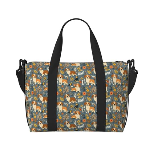 Travel Duffle Bags For Women Men - Autumn Leaves Puppy Bird Print Personal Item Weekender Overnight Gym Carry On Airport Tote Bag With Strap For Yoga, Travel, Business Trips