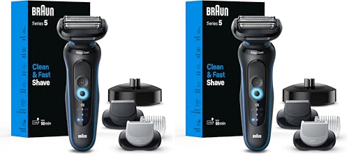 Image of Braun Electric Shaver for Men, Series 5 5150cs, Wet & Dry Razor, Turbo Shaving Mode, Foil Shaver, with Beard Trimmer, Body Groomer and Charging Stand, Blue (Pack of 2)
