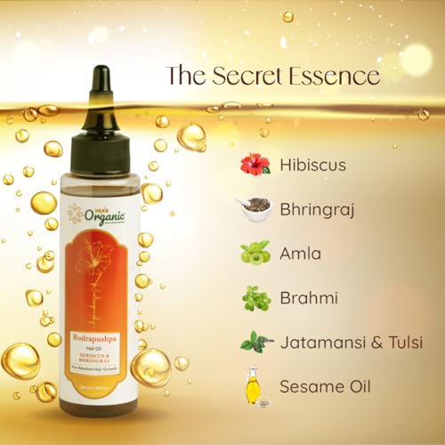 Image of Rudra Pushpa Hair Oil - With Hibiscus, Bhringraj, Amla, Brahmi, Jatamansi, Tulsi & Sesame Oil | Reduces Hair Fall, Promotes Growth, Nourishes Scalp | Paraben & Mineral Oils Free | 100 ml