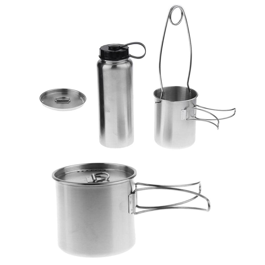 Gobelet de Camping Acier Inoxydable avec Poignée Pliable et Couvercle à Trous d'Aération Échelle Graduée Pratique Adapté aux Activités de Camping